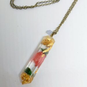 Collier Pendule Fleurs Séchées - Aventurine & Hortensia