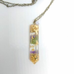 Collier Pendule Fleurs Séchées - Améthyste & Mousse