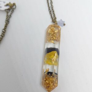 Collier Pendule Fleurs Séchées - Onyx & Bouton d'Or