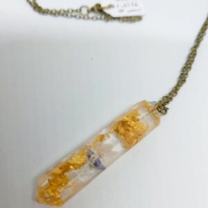 Collier Pendule Fleurs Séchées - Quartz Rose & Myosotis