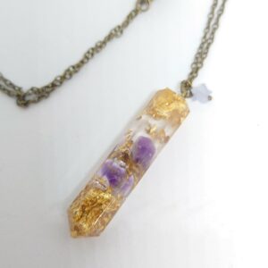 Collier Pendule Fleurs Séchées - Lavande & Améthyste